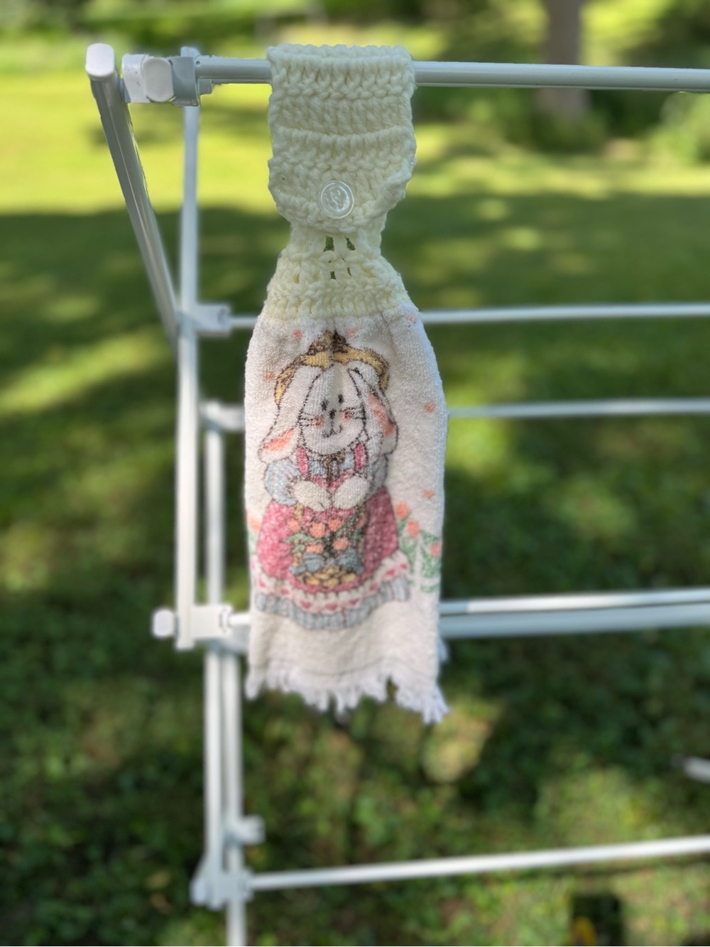 Vintage handmade bunny oven hanging hand towel